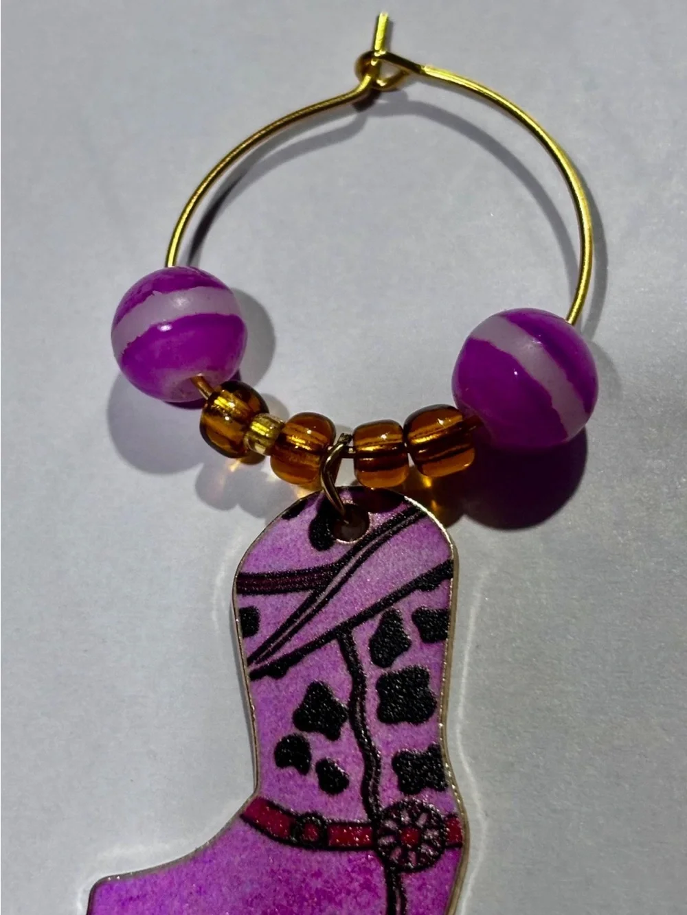 Handmade Cowboy Boot Wine Glass Charms Set 2 Western Cowgirl Beaded Drink